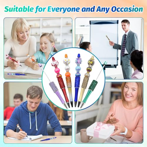 Image of 150 Pcs DIY Diamond Beadable Pen Kit - 50 Plastic Rhinestone Beaded Pens Bulk with Refills & Bags - Fancy Cute Glitter Pens for Crafting, Students & Teachers - School Supplies (Colourful)