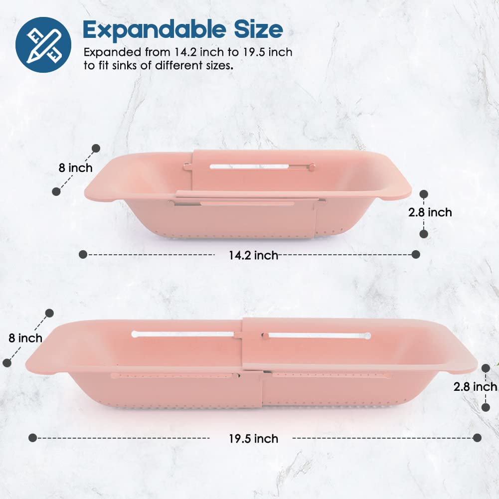 2 Pcs Collapsible Colander Kitchen Extendable Strainer Fruits Vegetables Noodle Pasta Food Drain Basket Space-Saver Portable Drainer Over Sink (2, 3#Pink)