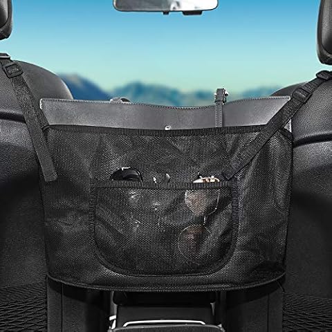 Kshineni Car Net Pocket Handbag Holder between Seats, Automotive Seat Organizer Mesh Storage Netting Pouch Large Capacity Bag for Store Wallets and Document Bags (Black) Cover