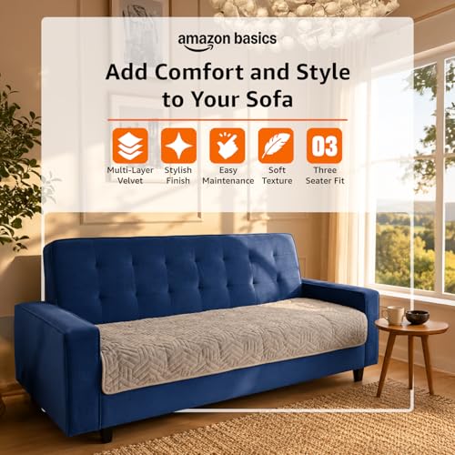 Image of Amazon Basics - Velvet Quilted Make Your Own Sofa Cover |70 x 180 cm| Microfiber Sofa Slipcover (Striped,Silver, 3 Seater)