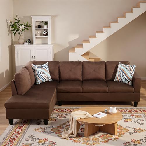 Image of L-Shaped Sectional Sofa, Modern 4-Seat Couch with Left Facing Chaise, Sectional Couch for Living Room, Apartment, Office, Brown