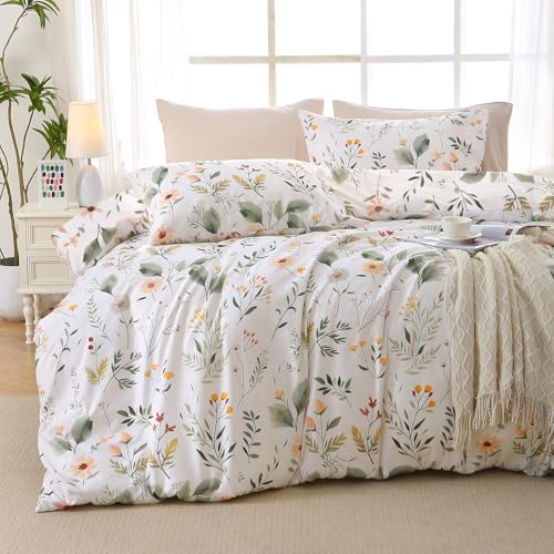 Image of MUXHOMO Garden Leaves Full Comforter Set, Elegant Floral Print Bed in a Bag 7 Pieces, Ultra Soft & Breathable Reversible Botanical Pattern Bedding Set with Comforter, Sheets, Pillowcases, and Shams