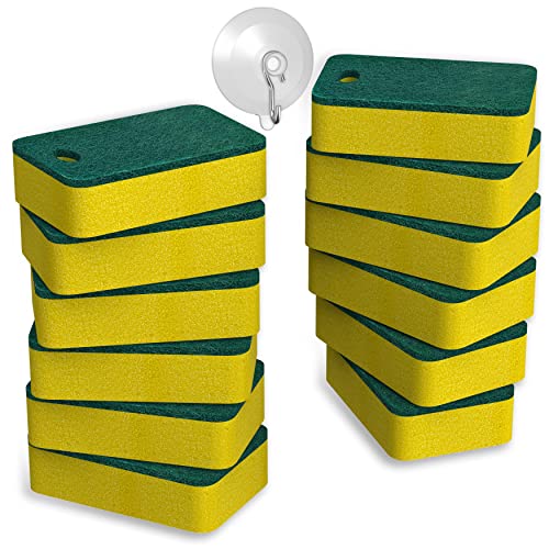 Image of Kitchen Sponges 12 Pack, Heavy Duty Dual-Sided Scrub Sponges, Yellow /Green
