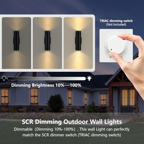 Image of DAKAFUL Dimmable Wall Lights Outdoor 2 Packs, Integrated LED Cylinder Up Down 12W 2700K Modern Aluminum Light, Waterproof Exterior Light for Porch Patio Door