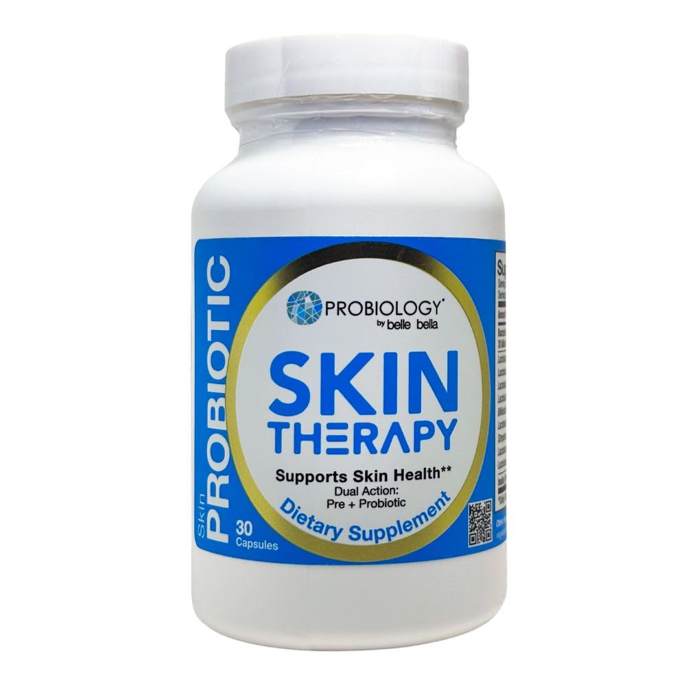 belle+bella Probiotic Skin Therapy - Dual Action Probiotic & Prebiotic Supplement for Healthy, Glowing Skin from Within - Non-GMO, Vegan & Gluten Free - 30 Caps