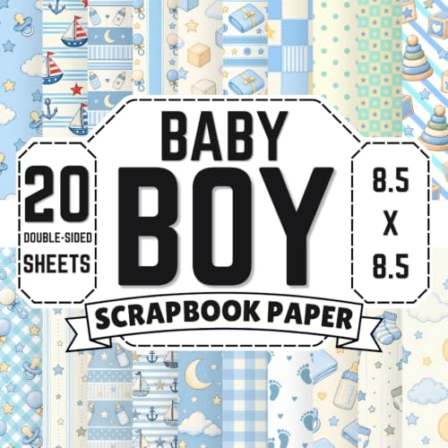Baby Boy Scrapbook Paper: 8.5" x 8.5" 20 Double-Sided Sheet 20 Designs Decorative Craft Paper with Sailboats, Anchors, Baby Bottles, Pacifiers, ... Card Making, Decoupage, Origami & Collage image 2