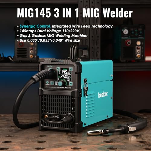 Bestarc MIG145-9GEN-110/220V 145A Mig Welder, 110V/220V Dual Voltage Gas/Gasless Flux Core Mig Welder/Lift Tig/Stick 3 In 1 Synergic Mig145 9Gen Welding Machine thumb #1
