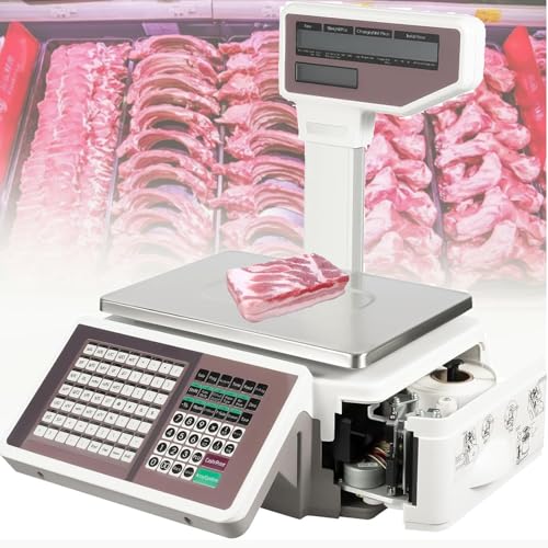 Label Printing Scale, Barcode Scale with Receipt Printer for Retail Store & Supermarket, 66LB/30KG Capacity, Dual LCD Displays