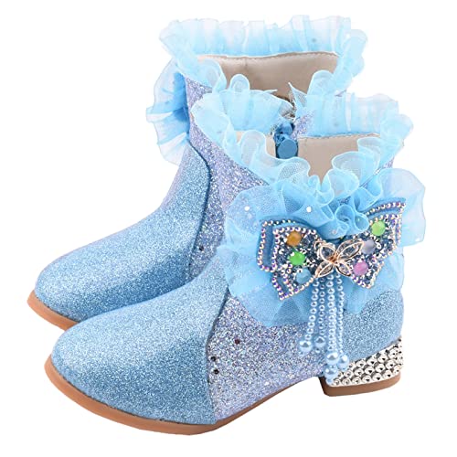 Girls Dress Cowgirl Boots Side Zipper Mid Calf Boots Princess Glitter Boots Kids Party Low Heel Mesh Top Cowboy Boots3