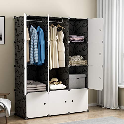 JYYG Portable Wardrobe Closets 14"x18" Depth Bedroom Armoire, Storage Organizer, 6 Cubes + 2 Hangers - Thumbnail 2