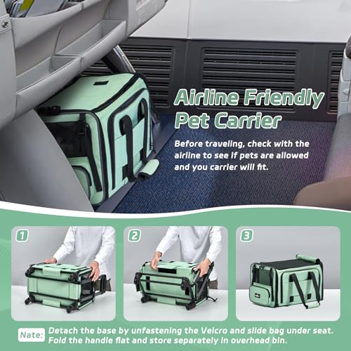 Airline-Approved-Pet-Carrier-with-Wheels-2-Sides-Expandable-Rolling-Cat-Dog-Carrier-with-Removable-Base-Telescopic-Handle-Pet-Travel-Carrier-for-Small-Medium-Cat-Dog-Under-20lbs Airline Approved Pet Carrier with Wheels 2 Sides Expandable Rolling Cat Dog Carrier with Removable Base Telescopic Handle Pet Travel Carrier for Small Medium Cat Dog Under 20lbs