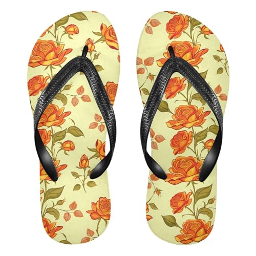 Maple Leaf Sketch Orange Rose Leaves Pale Yellow Flip Flops for Beach Thong Sandals Anti-slip Lightweight Beach Slippers for Travel Summer Outdoor