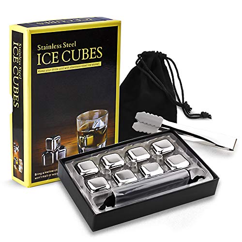 Whiskey Stones 8pcs Stainless Steel Whiskey Ice Cubes Reusable Chilling Stones Bourbon Whisky gifts for men