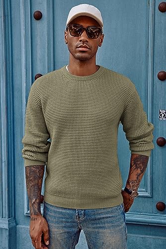 Pj Paul Jones Sweaters For Men Crewneck Cable Knit Waffle Textured Pullover Sweater Men Green thumb #2