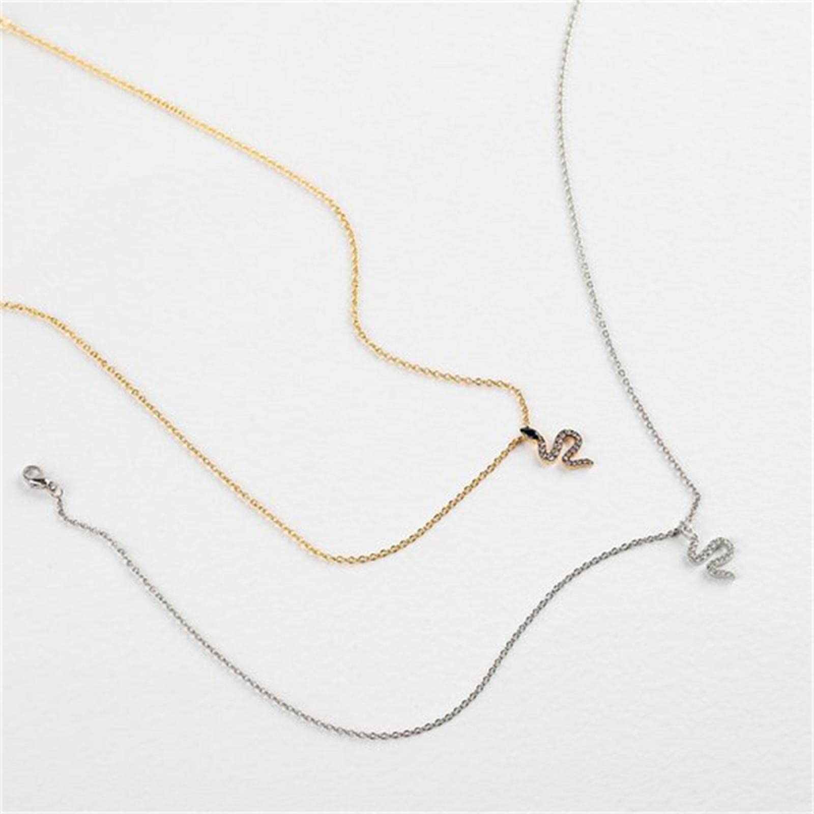 Collares Colgantes Collar de Plata de Ley 925 Gargantilla de Serpiente Collar de Cadena Larga Mujer Cristal Joyería de Lujo Cristal de Boda (Oro a)