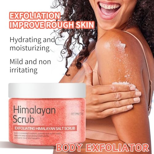 Himalayan Salt Body Scrub - Exfoliating Body Scrub with Jojoba Oil, Aloe Vera, Body Exfoliator Scrub for Smoothing & Deep Cleansing, Gentle Skin Exfoliator for Soft & Glowing Skin, 200g/7oz - Image 4