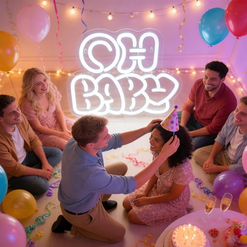 Image of Oh Baby Neon Sign for Backdrop Wall Decor,OH Baby light up sign for Valentine's Day, Nursery Wall Decor & Shower Backdrop for Arch Game Room Gift for Boy Girlfriend