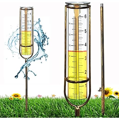 BIUWING Rain Gauge, Glass rain Gauge Outdoor, rain gauges for Yard with Stake Best Rated, Decorative for Garden, Deck, Lawn, Landscape (Copper rain Gauge) Cover