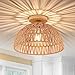 OCWHT Boho Chandelier Rattan Ceiling Light Fixtures Boho Lap Shade Flush Ount Ceiling Light - View #10