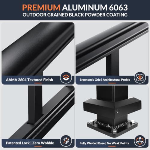 Image of Egadis 3 Pack 36 in x 5 ft Modular Aluminum Porch and Deck Railing Kit | Pioneer in Modular Aluminum Railing Kit, ASTM Certified, Textured AAMA2604 Finish for Deck, Porch & Balcony (3 Post, 3 Panel)