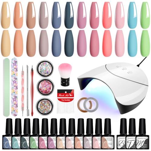 VANREESA Kit Uñas Semipermanentes 12 Colores Con Lámpara UV - Kit Completo de Manicura y Esmaltes