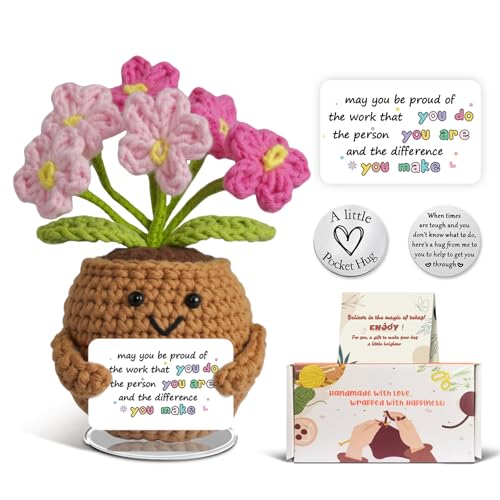 SZMDLX Pocket Hug Crochet Flowers - Positive Emotional Support Gift Forget Me Not Gifts Decor for Home Office Knitted Flowers Teacher Gifts for Women Friend Back to School Valentines Day