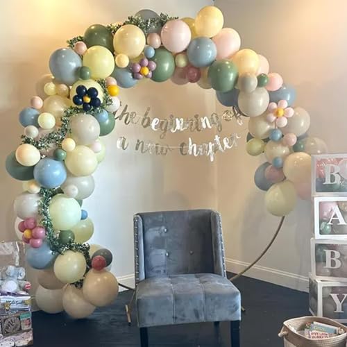 Image of Blue and Green Balloon Arch Kit 115Pcs Dusty Blue Sage Green Balloons Garland Slate Yellow Cream Nude Beige White Sand Birthday Party Balloons for Boys Bear Bee Honeycomb Baby Shower Decorations