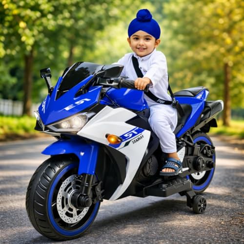 Image of LITTLE PUP R3 Mountain Battery Operated Ride On Motor Bike for Kids, 2 to 8 Years, Blue & White