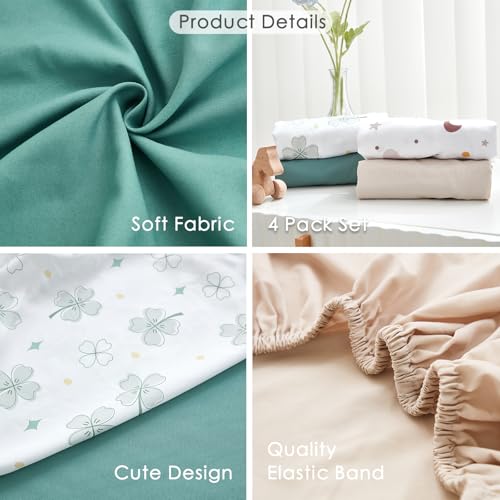 4 Pack Bassinet Sheets - 30"x18" Bassinet Fitted Sheets for Halo BassiNest, 4moms MamaRoo, Chicco LullaGlide and Other Small Size Bassinet | Ultra Soft & Skin Friendly Bassinet Sheets for Boys Girls