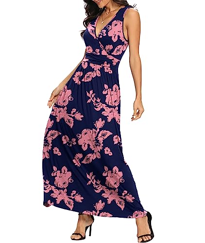 Image of LILBETTER Women Sleeveless Deep V Neck Loose Plain Long Maxi Casual Dress