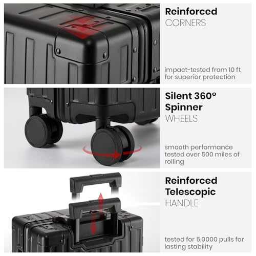Image of 20 Inch Premium All Aluminum Carry On Luggage 22x14x9 Airline Approved Zipperless Hard Shell Suitcase with TSA Lock Silent Spinner Wheels for Business Travel,Black