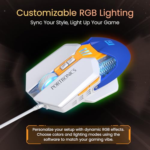 Image of Portronics Vader 2.0 Wired Gaming Mouse with 7 Programmable Button Control, Adjustable DPI Upto 7100 Gaming Grade, 10 Million Clicks, RGB LED Lights, Ultra-Responsive 7000fps,1.5M Cable (White)