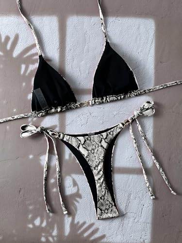 Women's Snakeskin Print Bathing Suit High Waist Halter Summer Swimsuit Bikini Set2