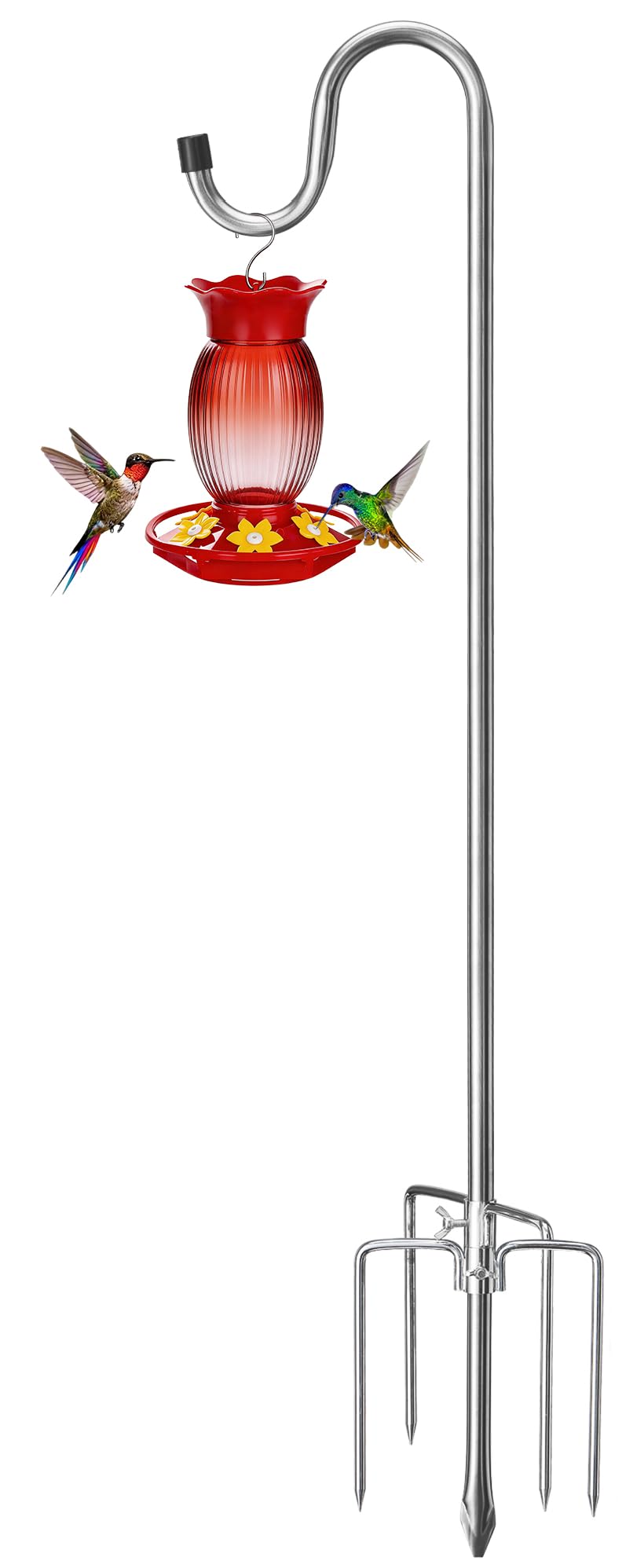 Shepherds Hook, 62 Inches Shepherds Hook with 5 Prongs Base Stainless Steel Adjustable Garden Hanging Holder for Bird Feeders Lanterns Planting Hanger Weddings Decor, Silver-image-22