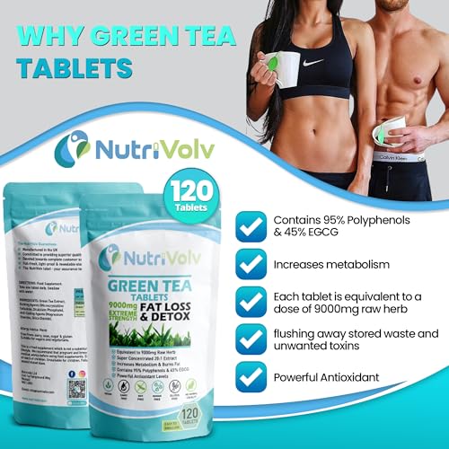 Green Tea Tablets Pure Vegan Weight Loss Pills 9000mg Keto Diet Slimming Supplements for Men and Women Gluten-Free & Metabolism Booster — Pack of 120 - Image 6