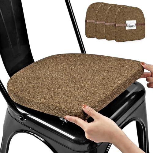 Image of BUYUE Friendly Woven Fabric 14x14 Magnetic Cushions for Metal Chair Set of 4, Enhanced Anti-Slip Seat Pads for Dining Kitchen Cafe Stackable Chairs (U-Shape, Brown, 4 Counts)
