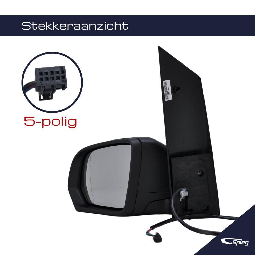 Spieg Außenspiegel Links für Mercedes Vito W447 2015-2025 manuell einklappbar, Genarbt schwarz, 5 PIN
