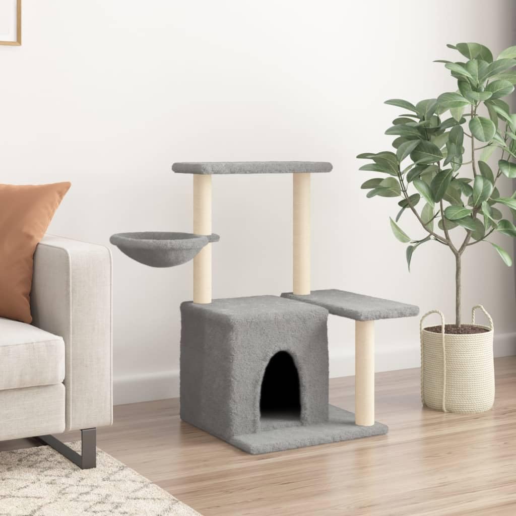 Homgoday Tiragraffi per gatti con tiragraffi in sisal, grigio chiaro, 83 cm, torre tiragraffi multilivello con scala e condomini, centro attività per gatti da interno