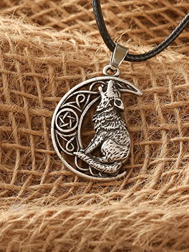 HAQUIL Wolf Cresent Moon Viking Gifts Pendant Necklace Wolf Gifts For Wolf Lover Gifts For Men, Viking Great Wolf Gifts For Men Wolf Fans3