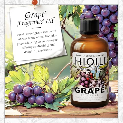 Image of HIQILI Grape Fragrance Oil for Diffusers, Perfume & Room Spray - 1 Fl Oz | for Making Candles, Hand Soap, Air Freshener, Long Lasting Fruity Scents - 30 ML