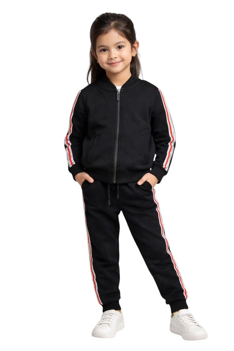 Alan Jones Clothing Girls Cotton Blend Tracksuit Set | French Terry Zip-Up Jacket & Jogger Pants |Co-Ord Set for Kids |Age 3–9 Years-image-35