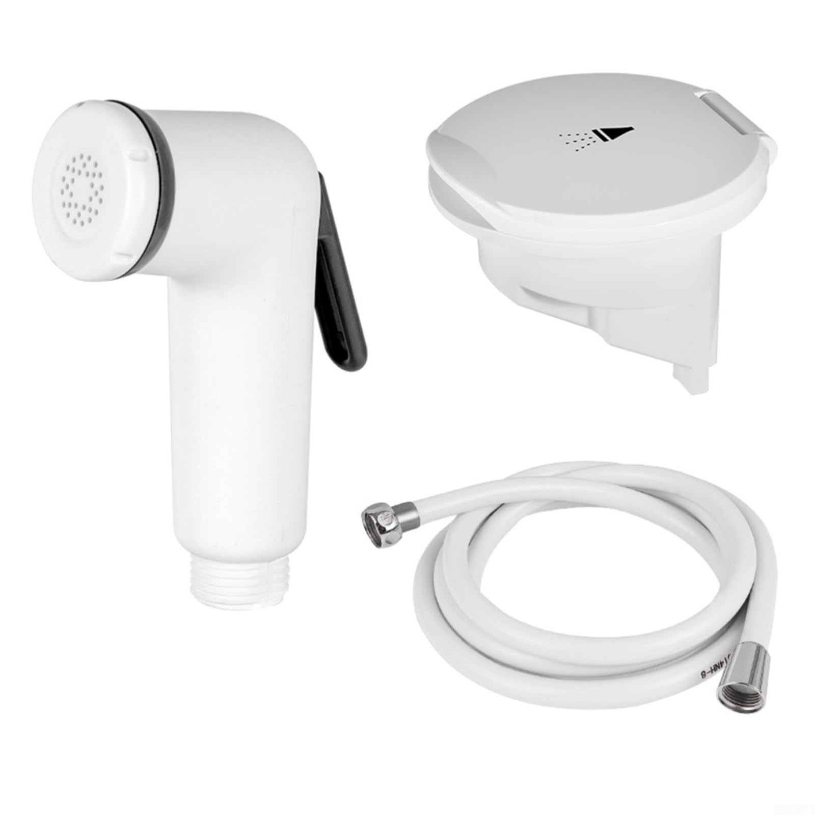 Pommeau de douche rétractable blanc avec flexible PVC 2.5m anti-torsion