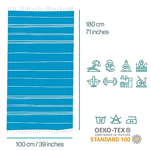 Turquoise Home, Großes Strandtuch 100% Baumwolle - Weich und Langlebig, Hamamtuch Ideal für Sauna, Spa, Yoga und Pool, Türkis (1 Stück), 100x180 cm