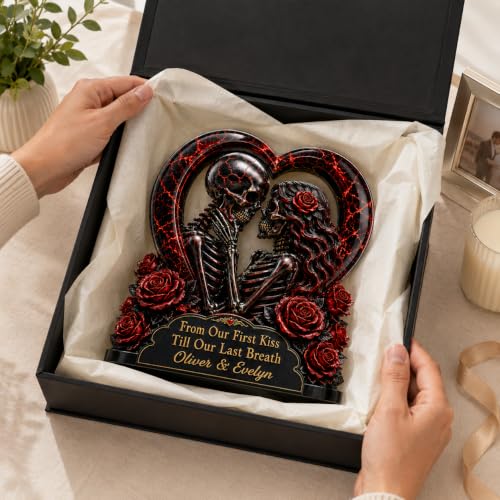 Personalized Gothic Skeleton Couple Desk Plaque, till death do us part Sign, First Kiss To Last Breath Keepsake, Romantic Anniversary Decor Gift For Couples For Home Decor - Image 3