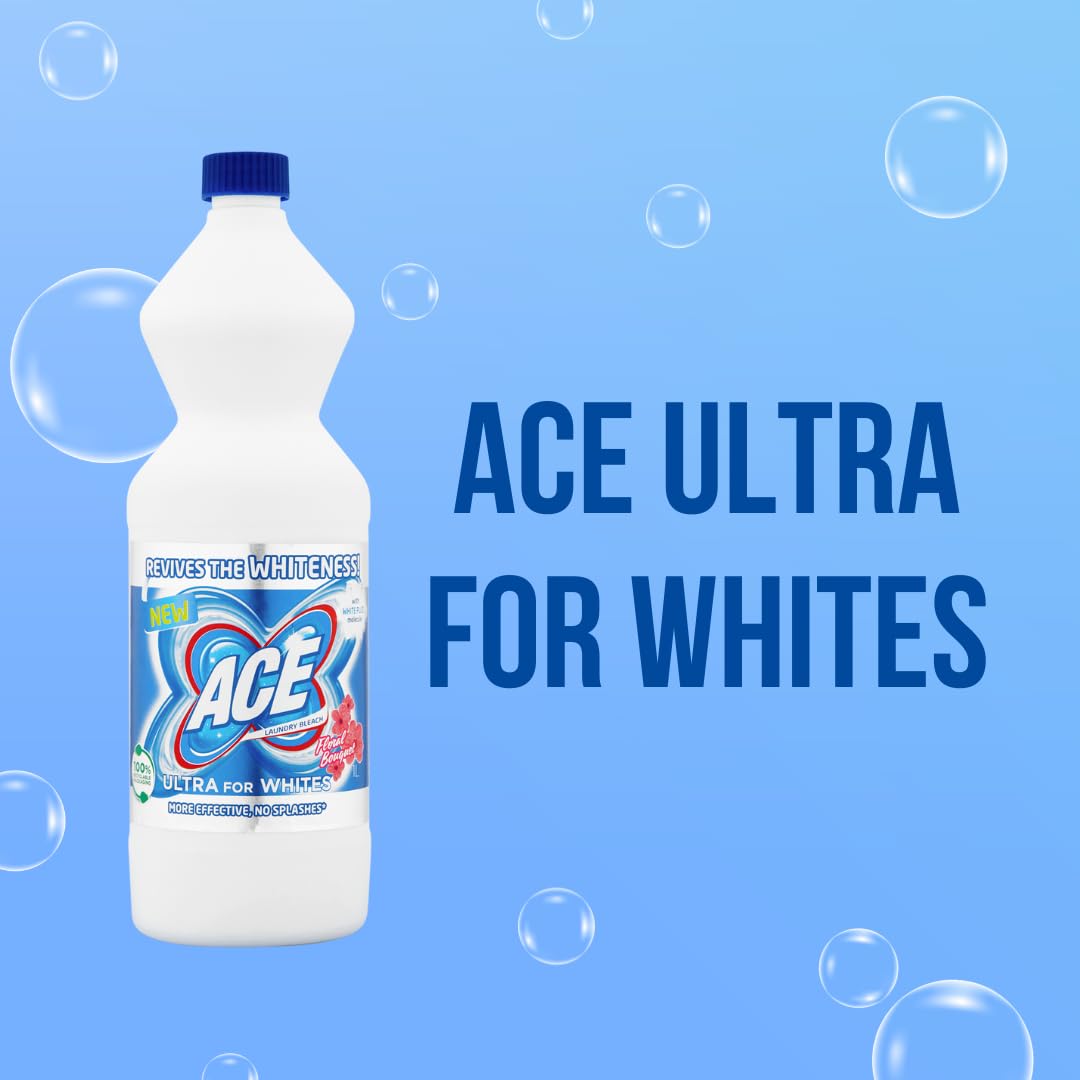 6x Ace Ultra for Whites Candeggina Bleichmittel Für strahlend weiße Wäsche um hartnäckige Flecken zu entfernen 1Lt + Beni Culinari Kostenloser Schlüsselanhänger