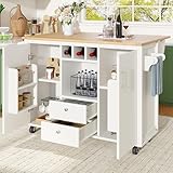 DRIXNO 120 x 73 (45) x 92 cm Küchenschrank Küchenwagen und Klappbarer Arbeitsplatte mit Handtuchhalter Gewürzregal Türregal Weinregal und Verstellbaren Einlegeböden, Weiß