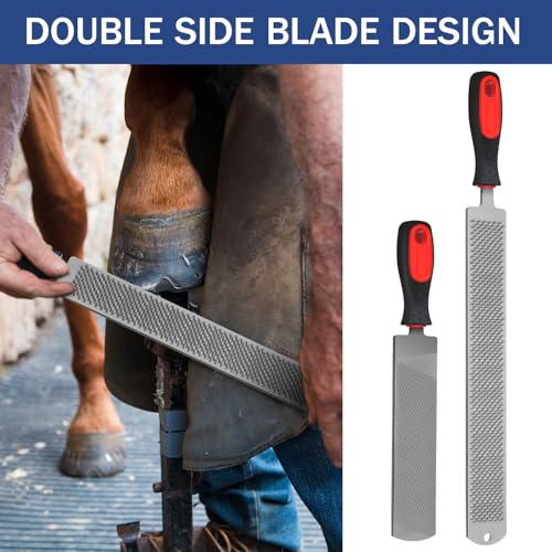 Image of Gisafai 2 Pcs 18 and 12 Inch Rasps for Shoeing Horses with Handle Trimming File Carbon Steel Farrier Tools for Repair Horse Hooves Goat Hooves Cow Donkey Pig Animal Repairing Wood Working Supplies