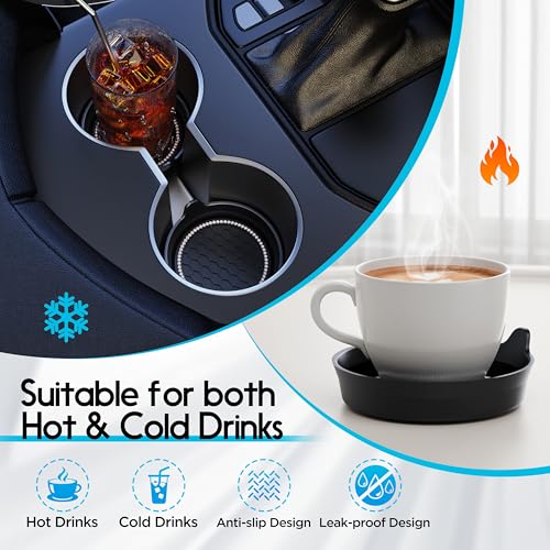 Image of 2-Pack Car Cup Holder Coaster Bling Crystal Rhinestone Car Interior | Universal Fit Most Car SUV Truck, Non-Slip Silicone, Spill-Proof Deep Cup Shape, Heat Resistant, Sparkly Decor, Black