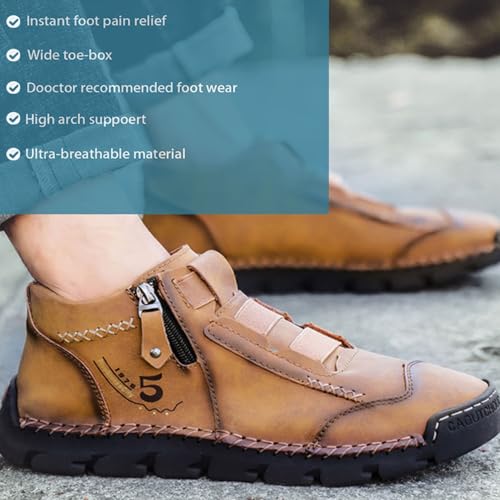 Matufit Shoes for Men Men's Leather Waterproof Non-Slip Fashionable Orthopedic Shoes, No-Glue Slip-On Lofers with Wide Toe2