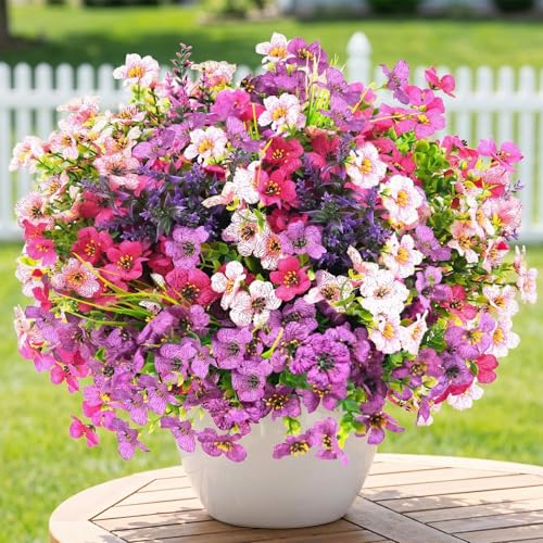 trytuny Artificial Flowers for Outdoor, UV Resistant Realistic Fake Flowers and Faux Plants for Indoor Outdoor, Garden Patio Porch Window Box Decor All Year (20pcs - Mixed Color) — view 4